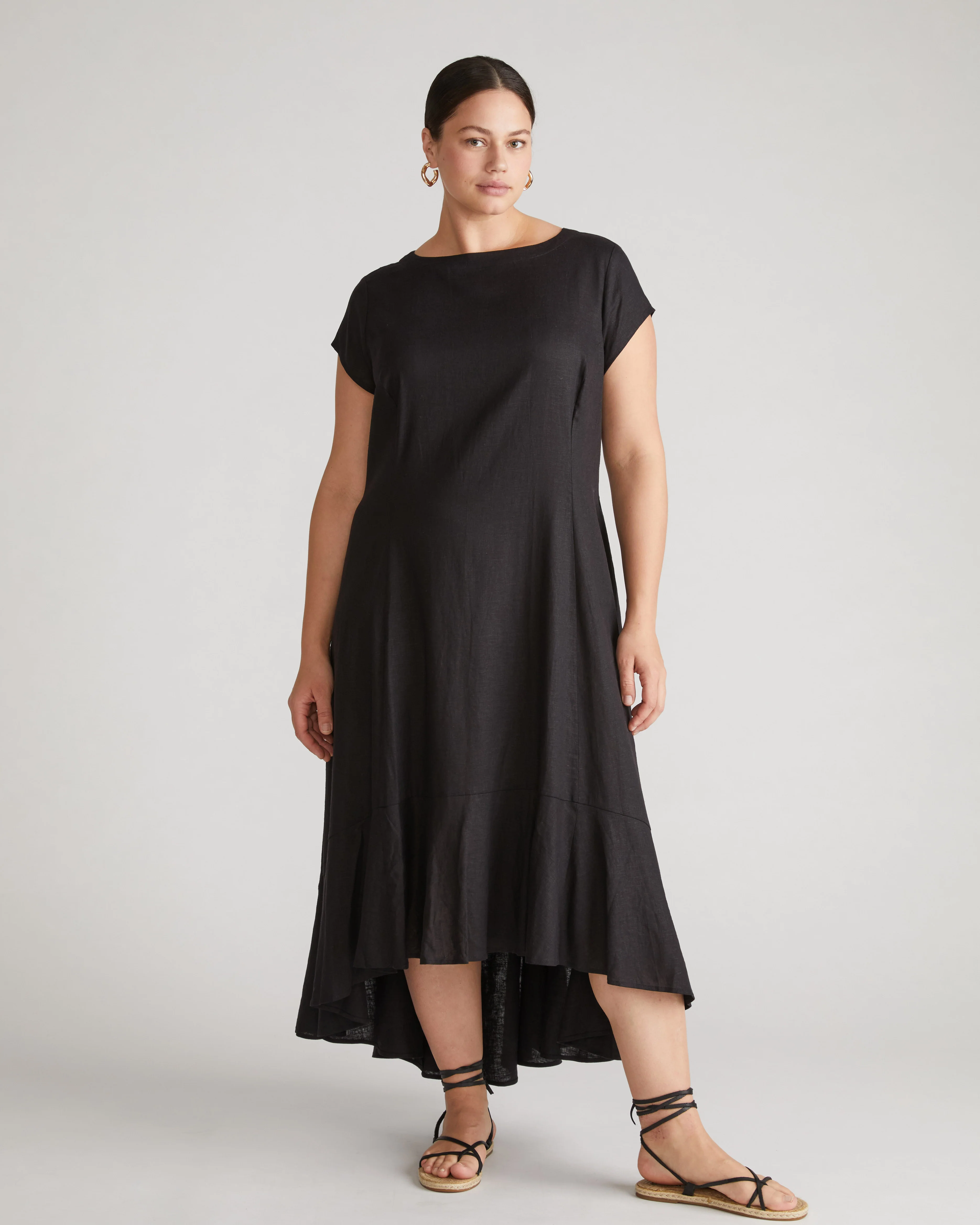 Sunset Linen Blend Flounce Dress - Black - Image 5