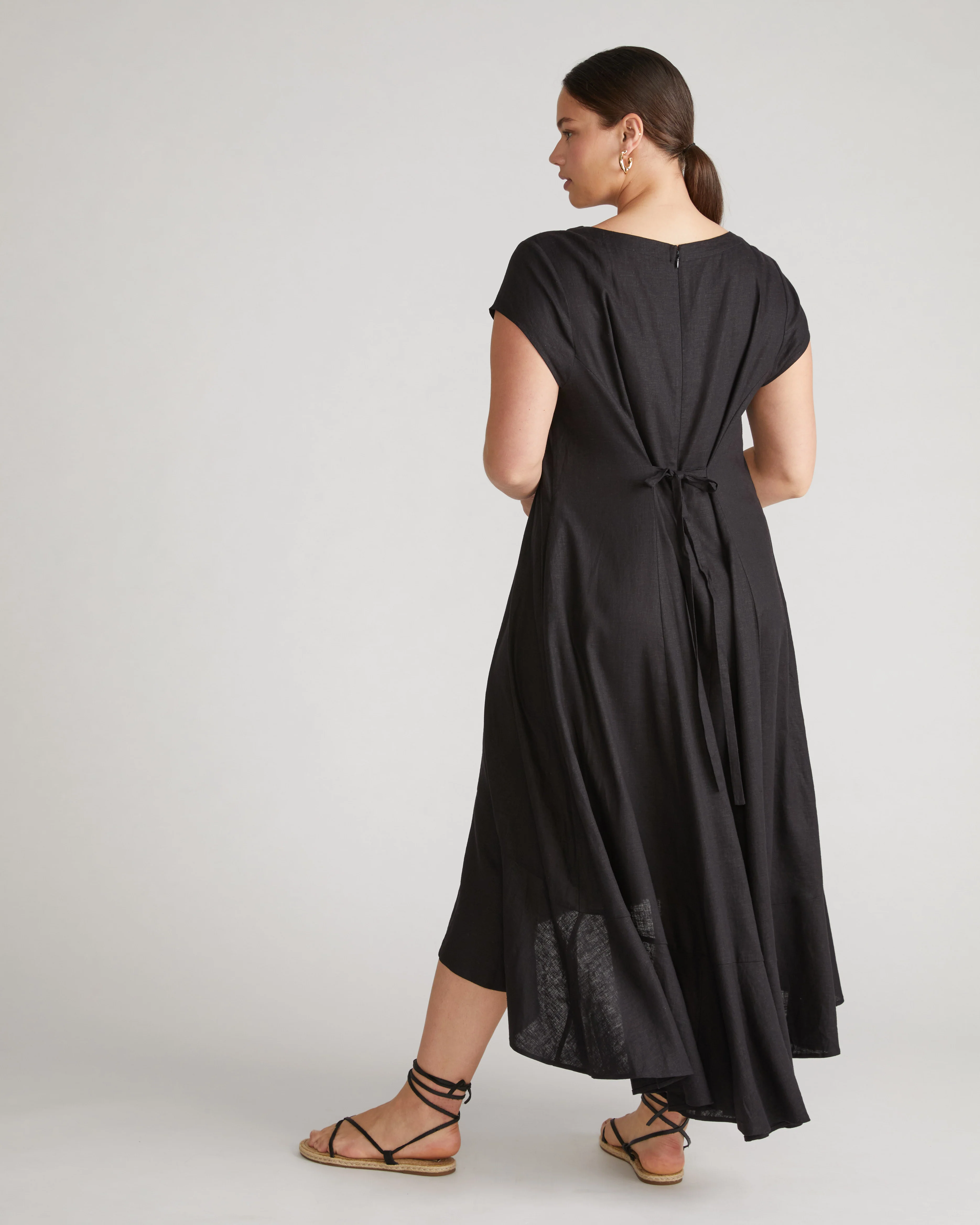 Sunset Linen Blend Flounce Dress - Black - Image 6