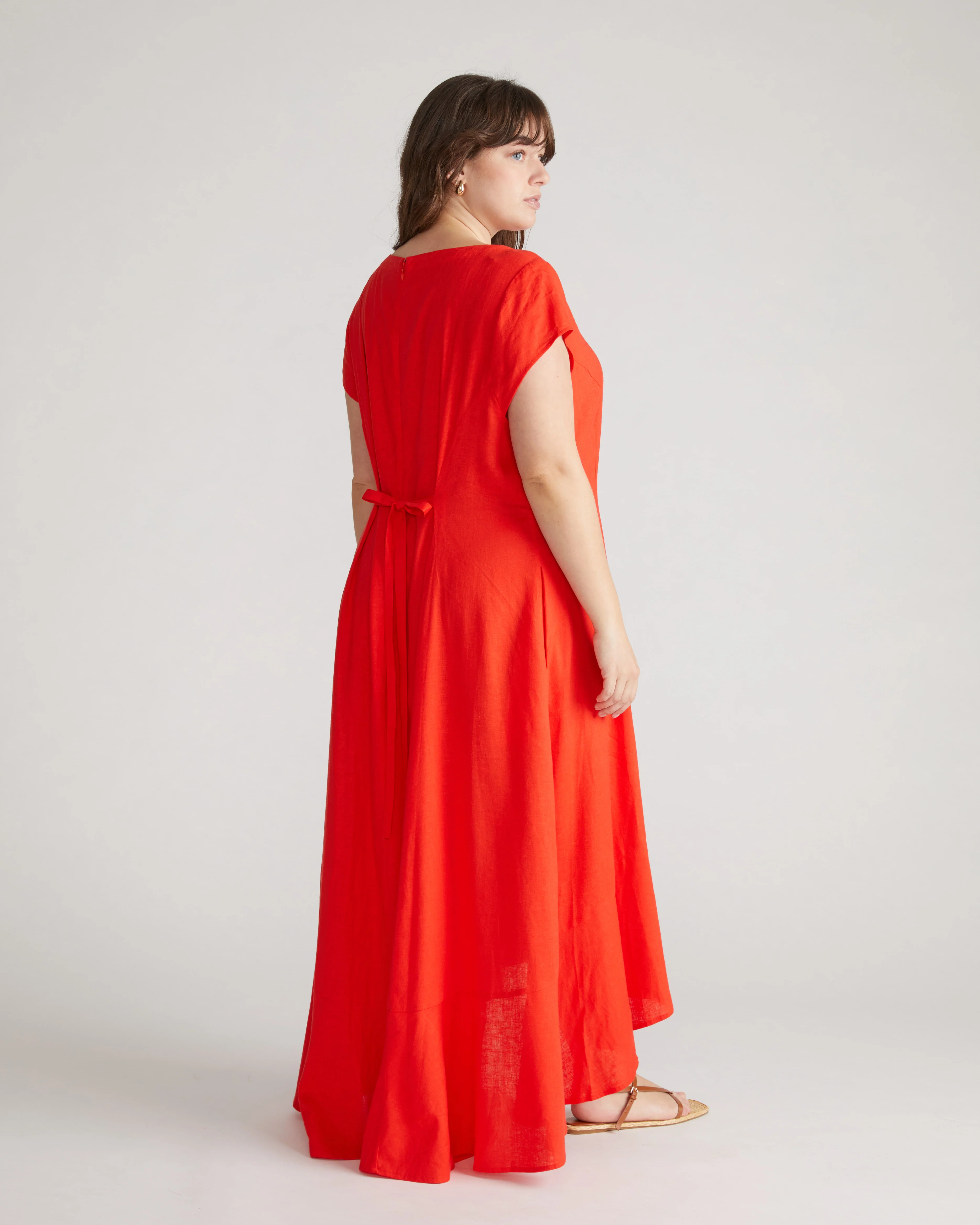 Sunset Linen Blend Flounce Dress - Shoreline Sunset - Image 3