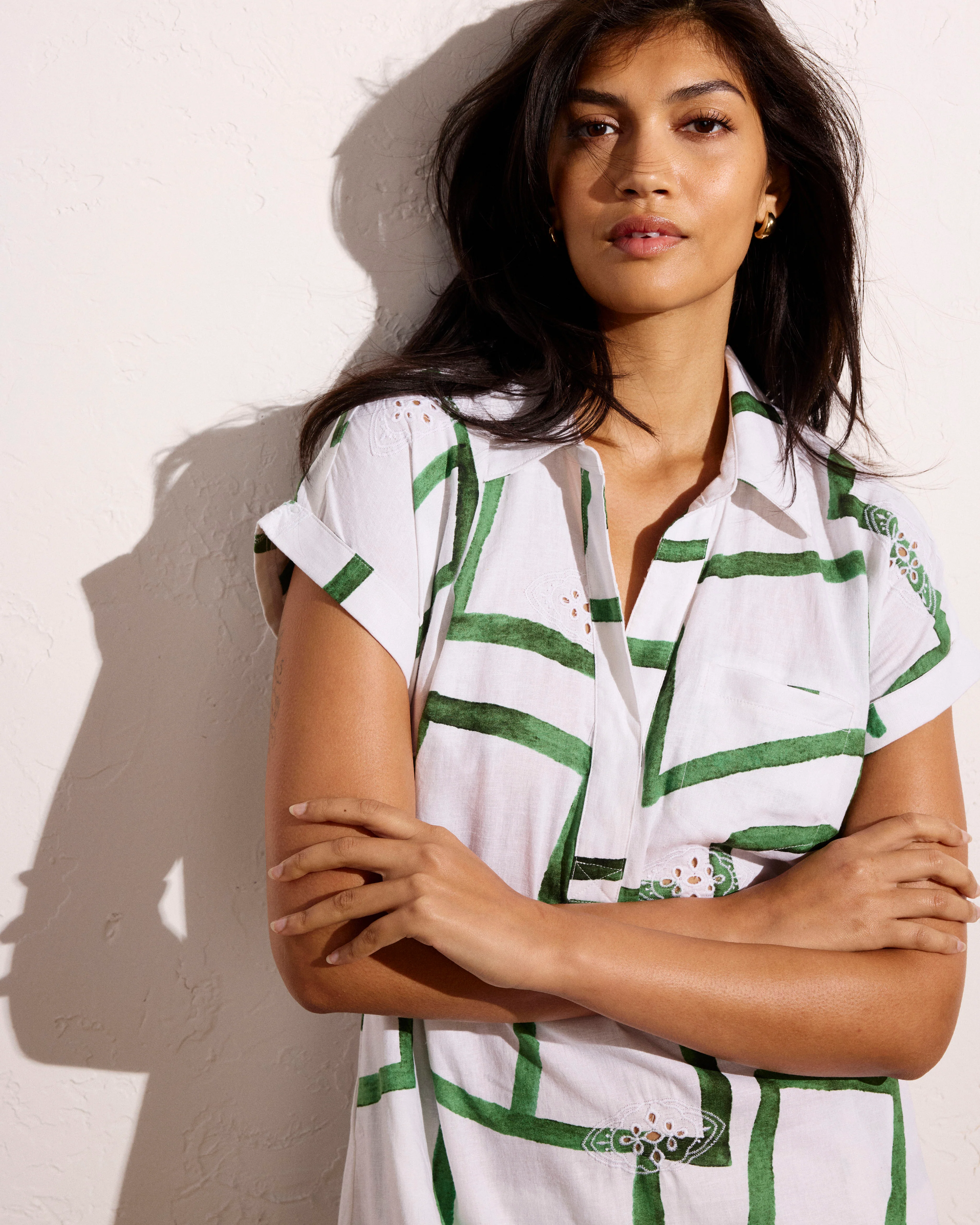 Sunshine Linen Blend Polo Dress - Green Paint Print - Image 4