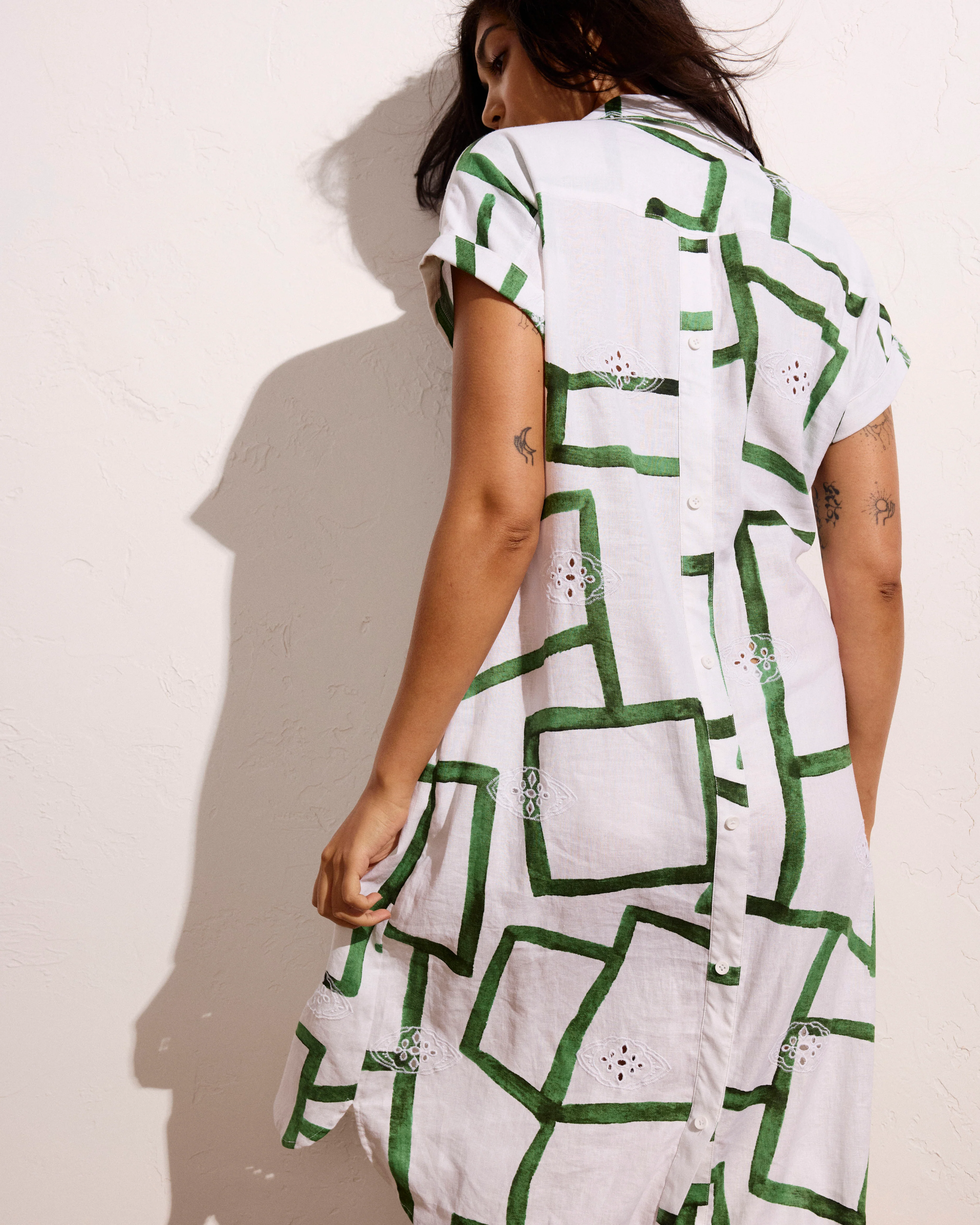 Sunshine Linen Blend Polo Dress - Green Paint Print - Image 6
