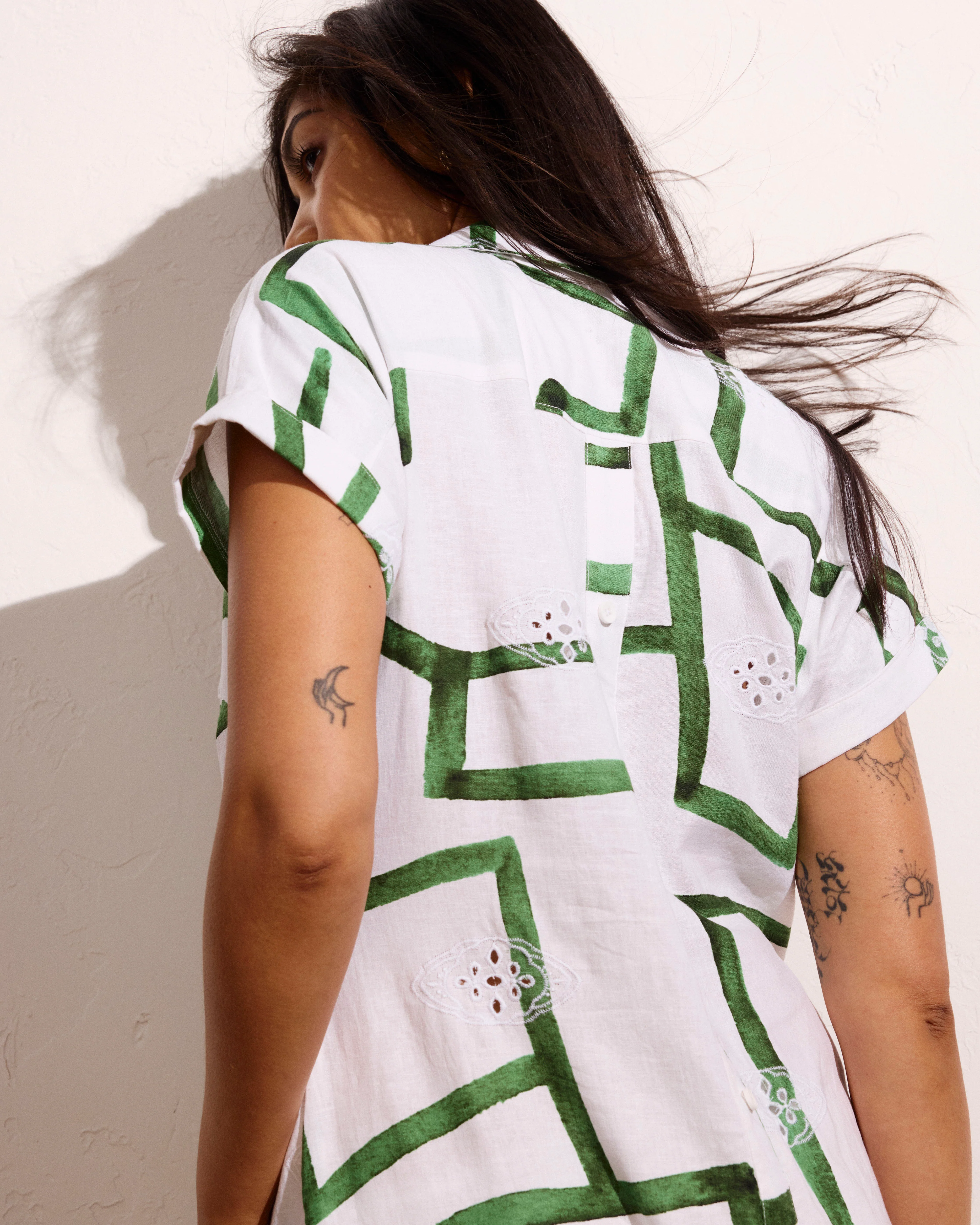 Sunshine Linen Blend Polo Dress - Green Paint Print - Image 7
