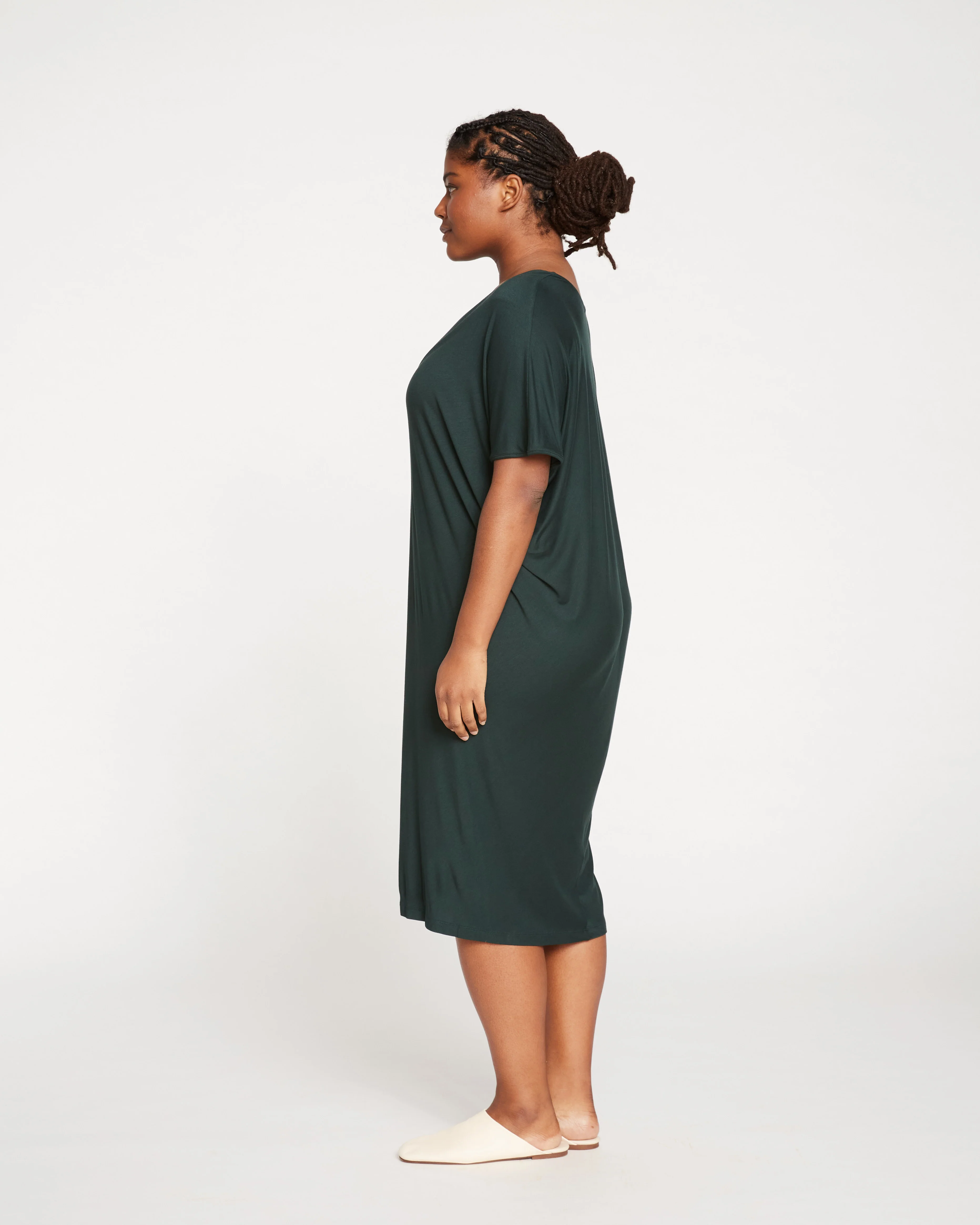 Teresa Liquid Jersey V-Neck Dress - Forest Green - Image 6