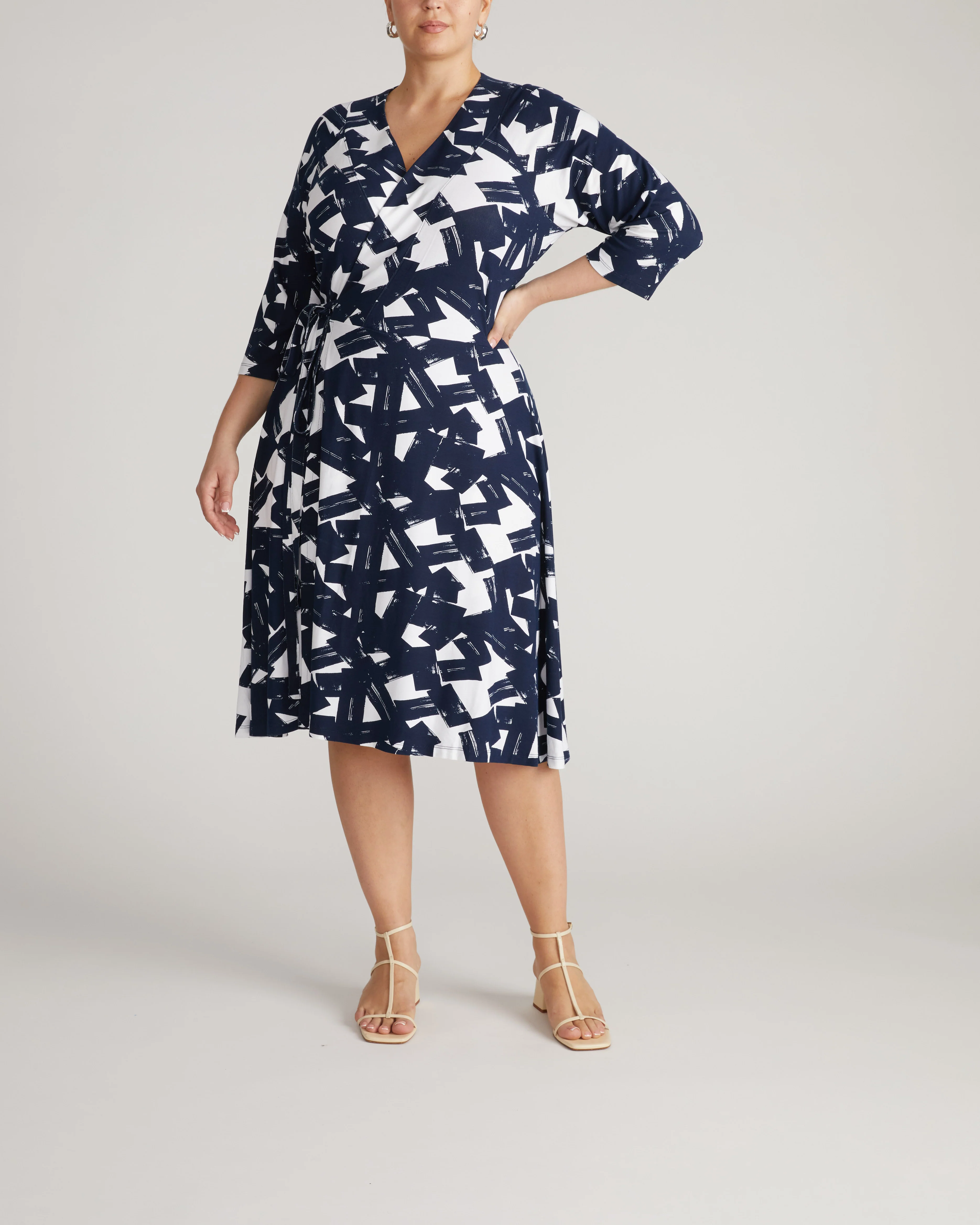 The Divine Jersey Wrap Dress - Navy Santiago Print - Image 4