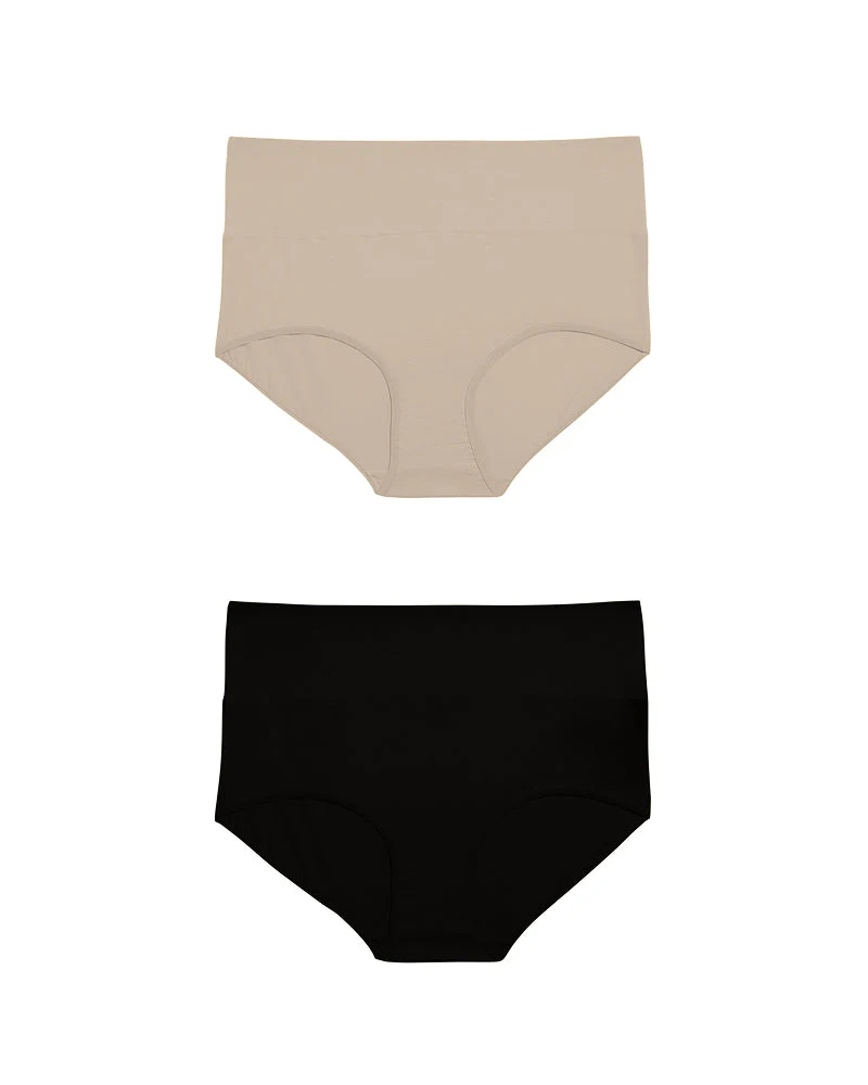 UltimateS 2-Pack Full Coverage High Rise Brief - Black/Porcelain