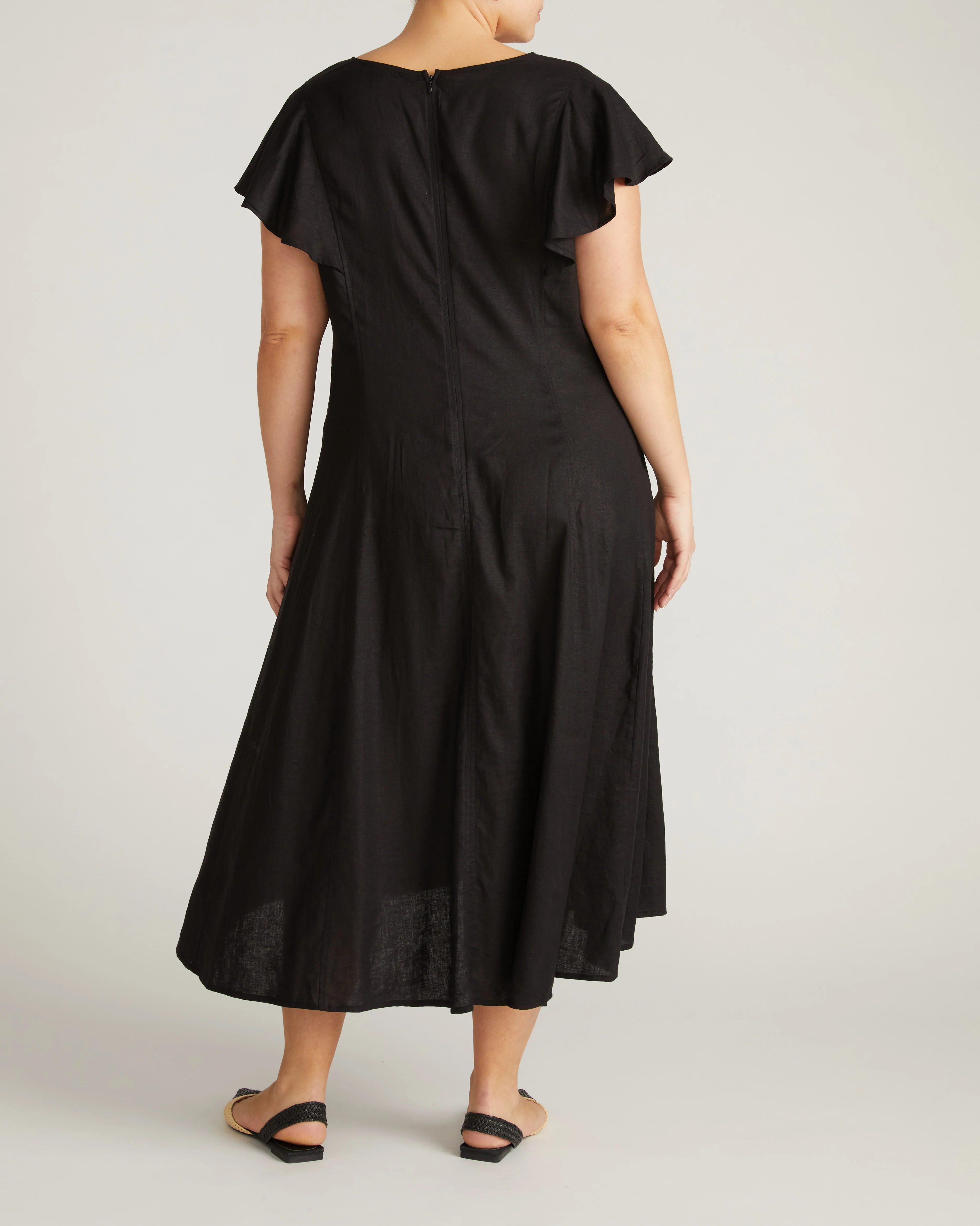 Victoria Linen Blend Dress - Black - Image 4