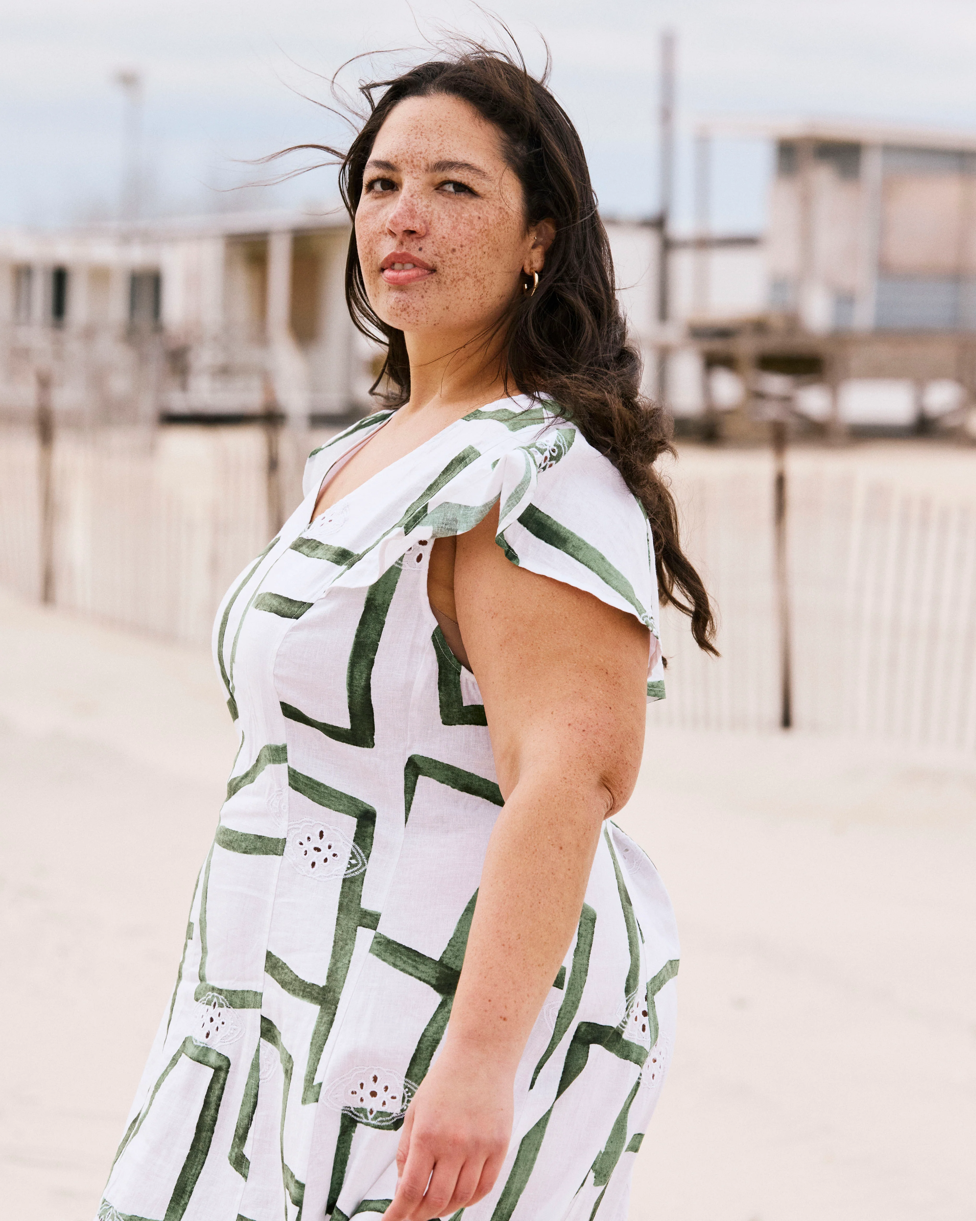 Victoria Linen Blend Dress - Green Paint Print - Image 4