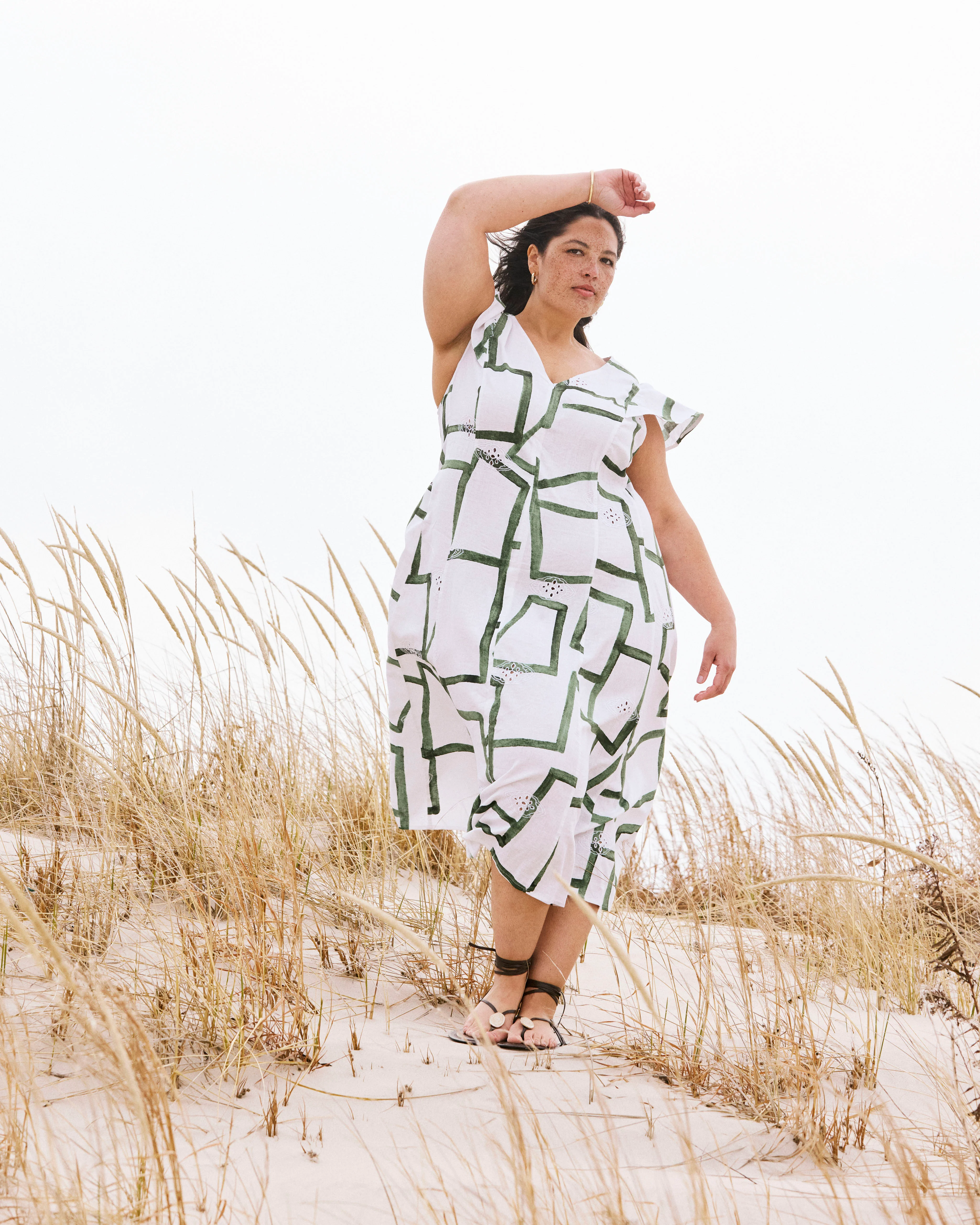 Victoria Linen Blend Dress - Green Paint Print - Image 5