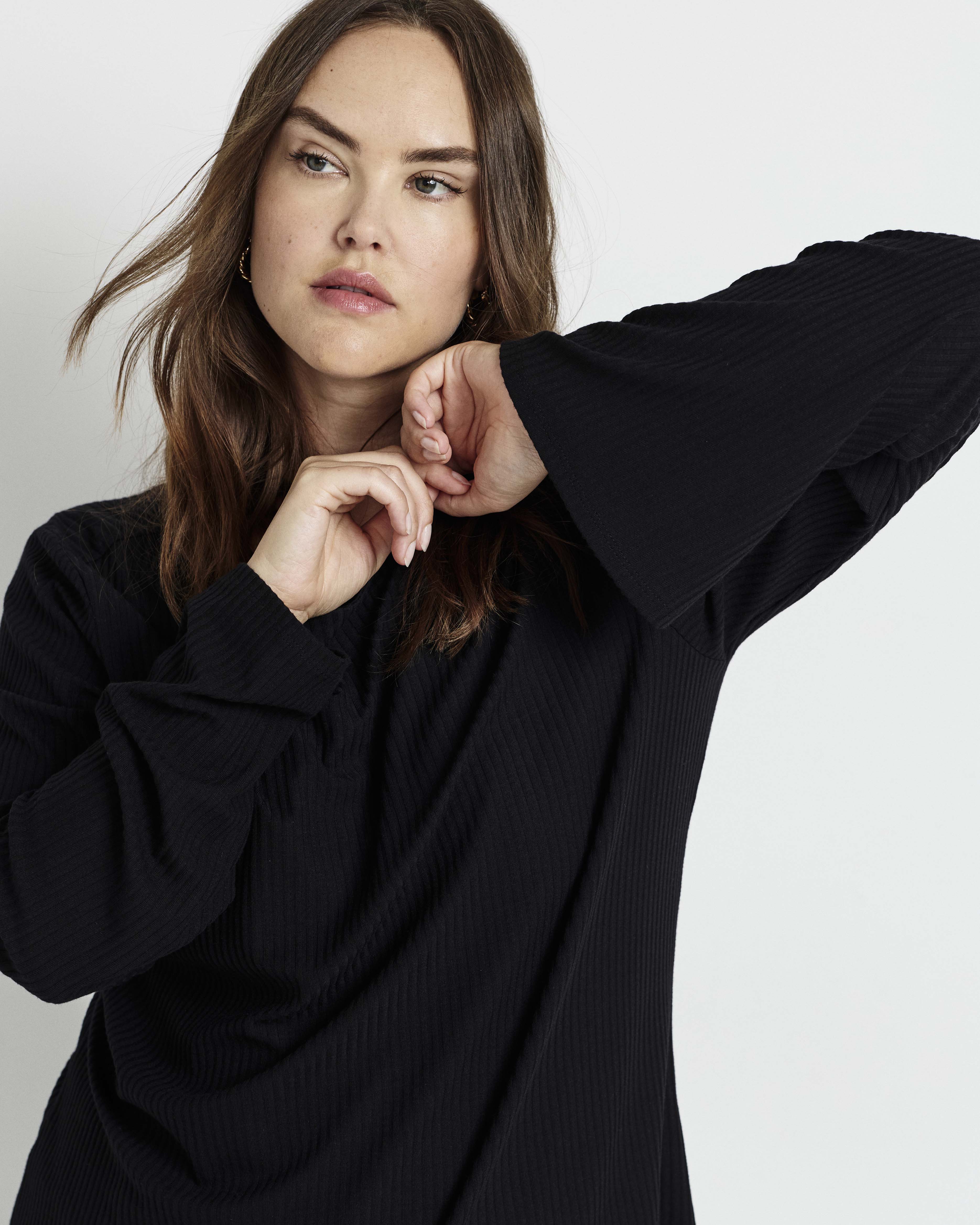 Yasmin Flare Sleeve Ribbed Top - Black - Image 2